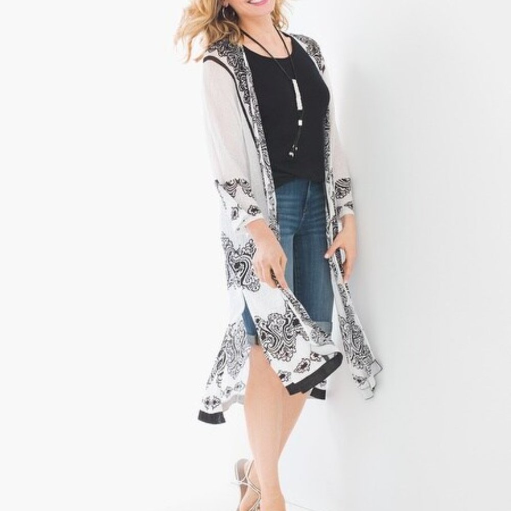 Chico's Marrakesh Drama Cardigan Duster Cardigan Kimono style Cardigan NWOT Sz 3